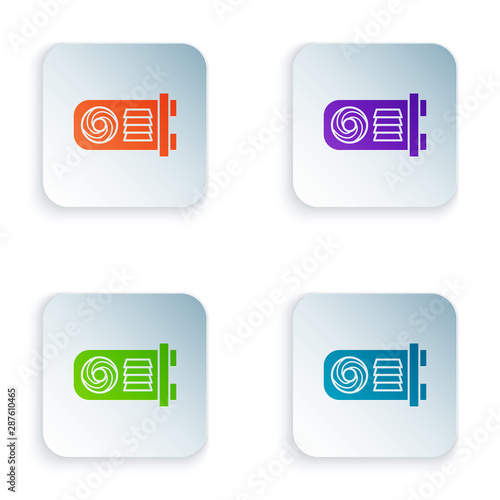 Color Mining farm icon isolated on white background. Cryptocurrency mining, blockchain technology, bitcoin, digital money market, wallet. Set icons in colorful square buttons. Vector Illustration