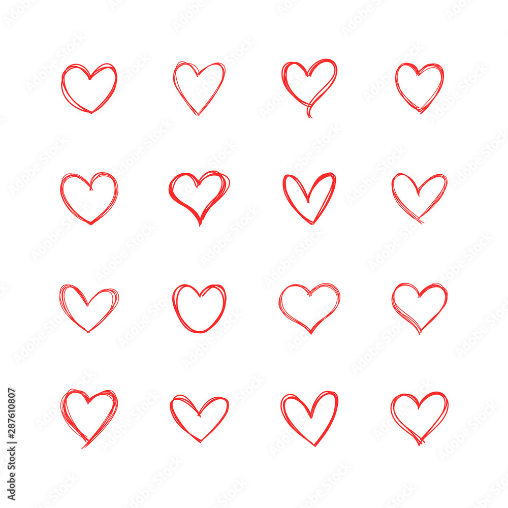 Hand drawn hearts. Linear heart doodles collection. Hand drawn hearts. Linear heart doodles collection.