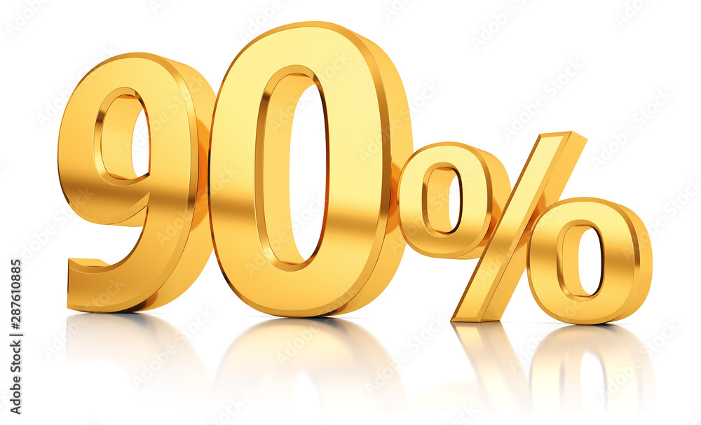 3d render illustration. Golden ninety percent on a white background. Illustration for advertising. 3d render illustration. Golden ninety percent on a white background. Illustration for advertising.