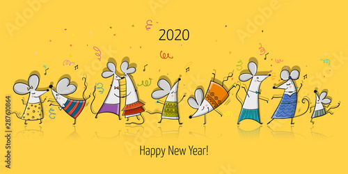 Funny mouses party, symbol of 2020 year. Banner for your design