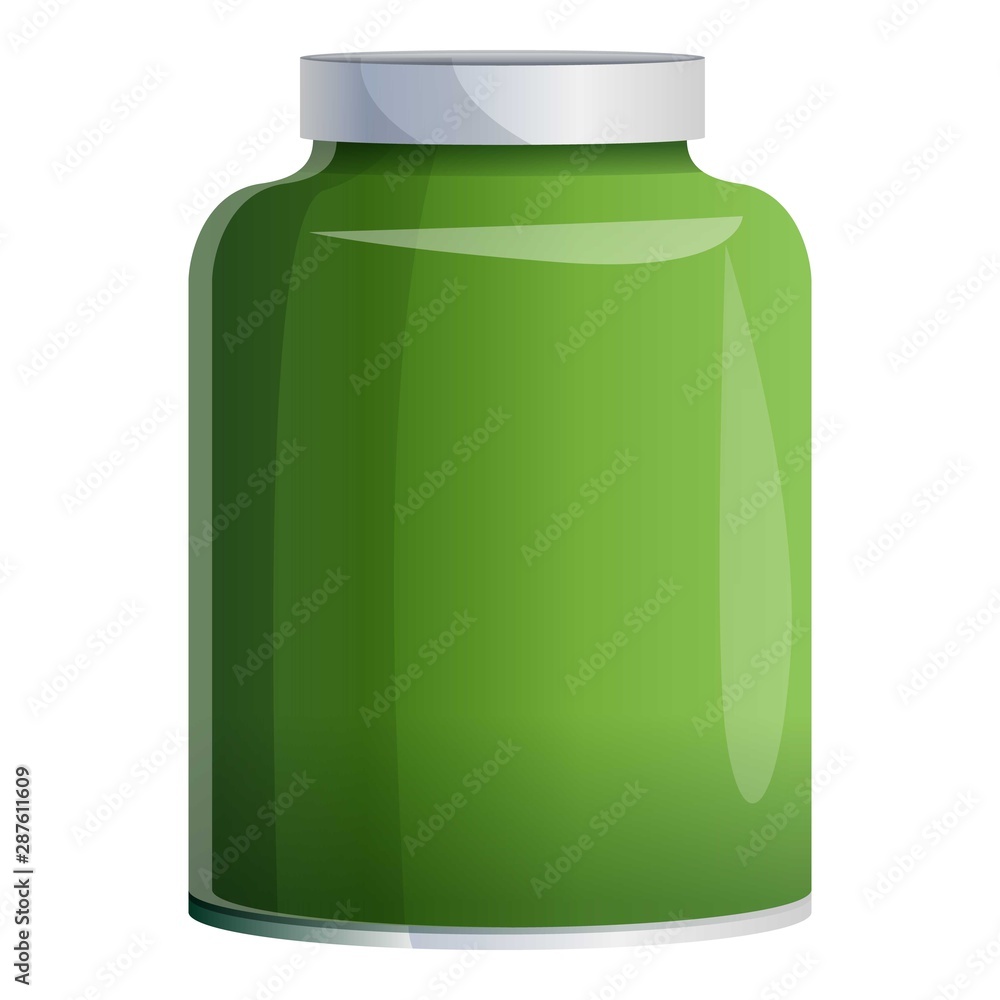 Green jam jar icon. Cartoon of green jam jar vector icon for web design isolated on white background Green jam jar icon. Cartoon of green jam jar vector icon for web design isolated on white background