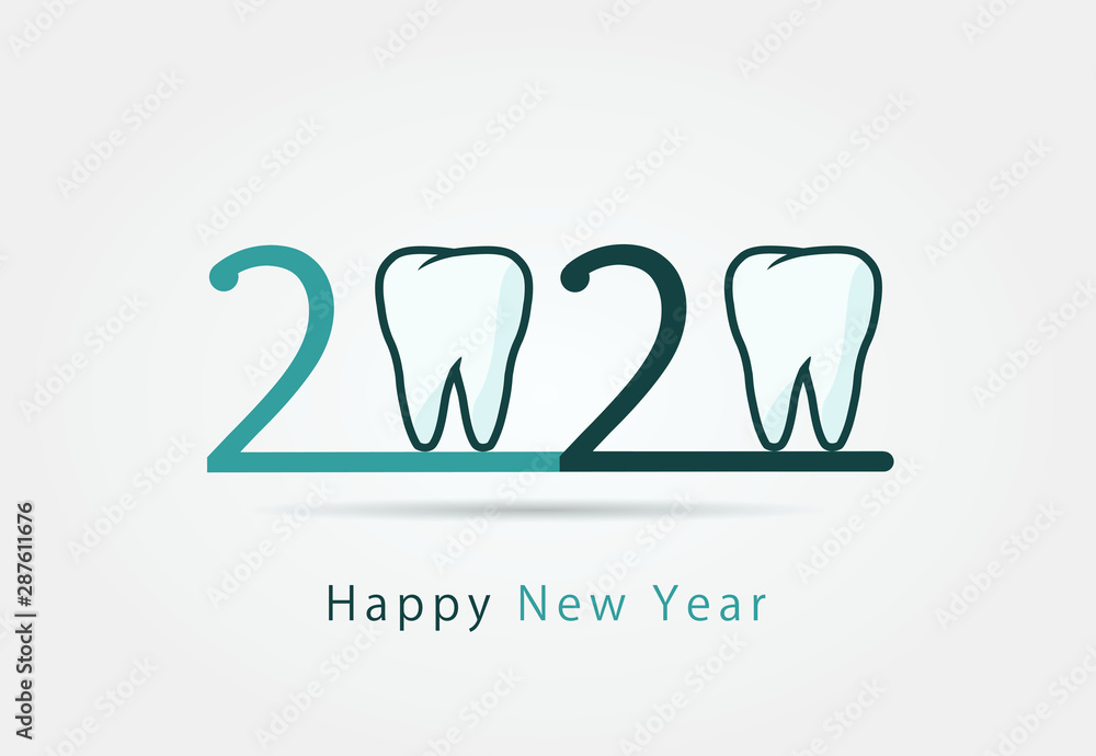 Obraz premium happy new year 2020. 2020 with tooth sign