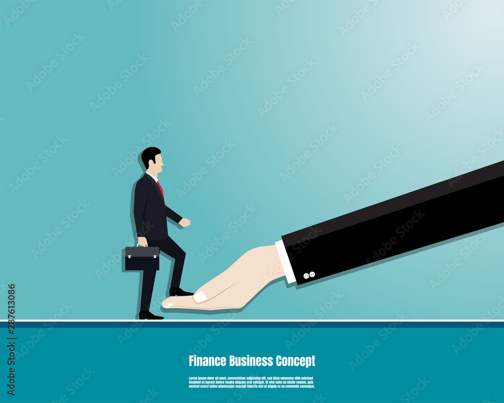 Businessman with briefcase walk up on boss hand to the goal Businessman with briefcase walk up on boss hand to the goal
