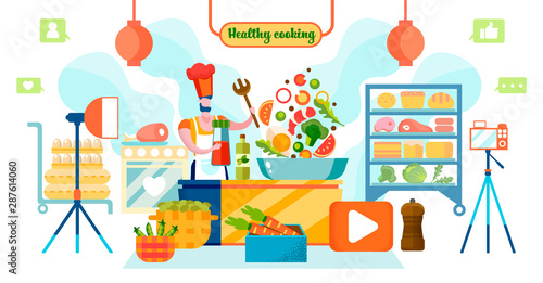 Chef Blogger Recording Video of Healthy Cooking