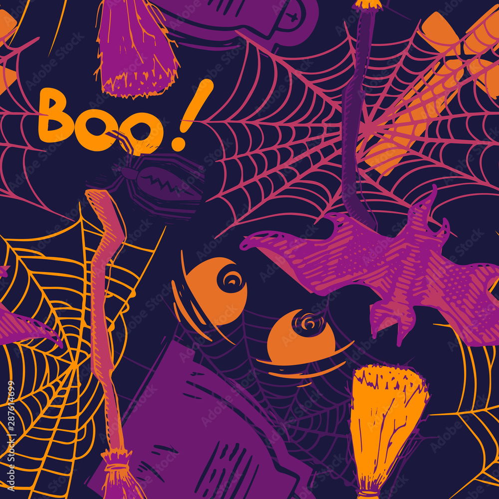 Abstract seamless halloween pattern for girls, boys, clothes. Creative background with scary lement. Funny wallpaper for textile and fabric. Fashion style. Colorful bright Abstract seamless halloween pattern for girls, boys, clothes. Creative background with scary lement. Funny wallpaper for textile and fabric. Fashion style. Colorful bright