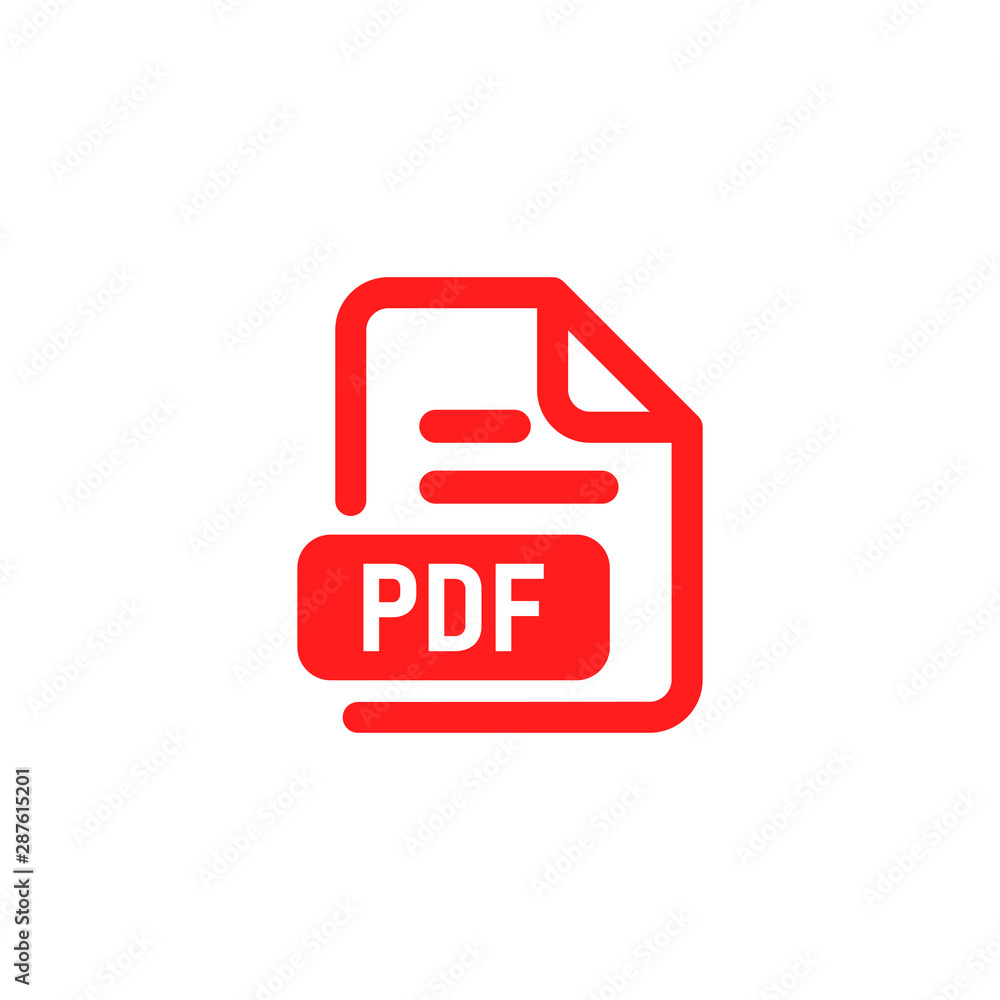 PDF document file format. Download and save icon. Web doc pictogram. Red vector illuatration on white background. PDF document file format. Download and save icon. Web doc pictogram. Red vector illuatration on white background.
