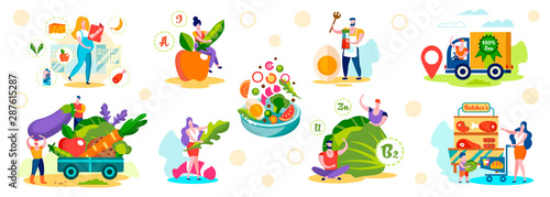 Male and Female Characters Choose Healthy Eco Food © Mykola