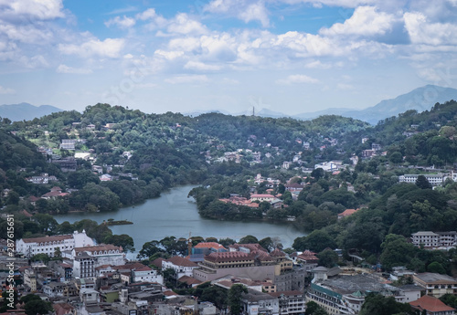 Kandy city aerial panoramic view from Bahirawakanda Sri Maha Bodhi temple. © siewwy84