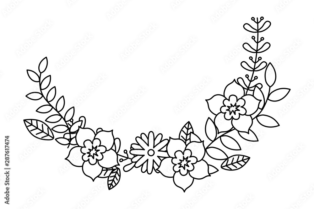 Naklejka premium Flowers and leaves wreath vector design