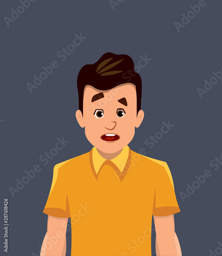 Confused facial expression. surprised young man expression vector illustration in cartoon style.