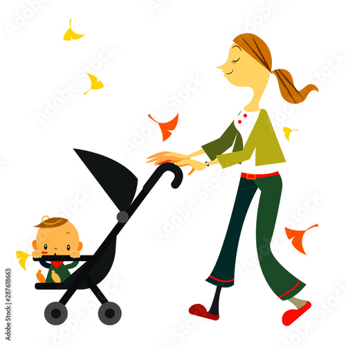 秋のお散歩　赤ちゃんとお母さん