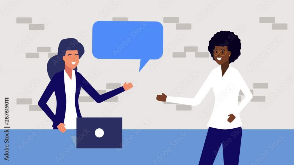interracial businesswomen with laptop animation interracial businesswomen with laptop animation