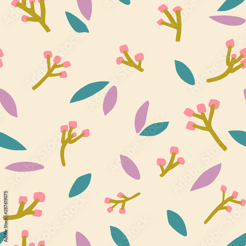 Vector seamless pattern with leaves in cartoon simple style.