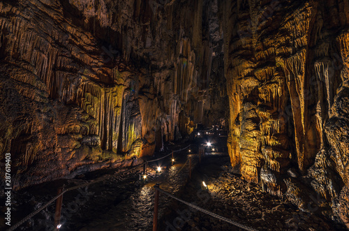 Melidoni cave, an amazing historical and archaeological cave with the impressive formations of the stalactites and stalagmites.