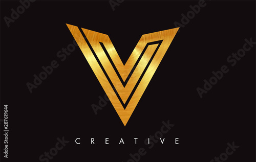 V Letter Logo Icon Design in Golden Colors Monogram. V Gold Logo Modern