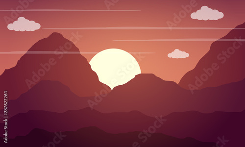 Premium Landscape with sun mountains Background