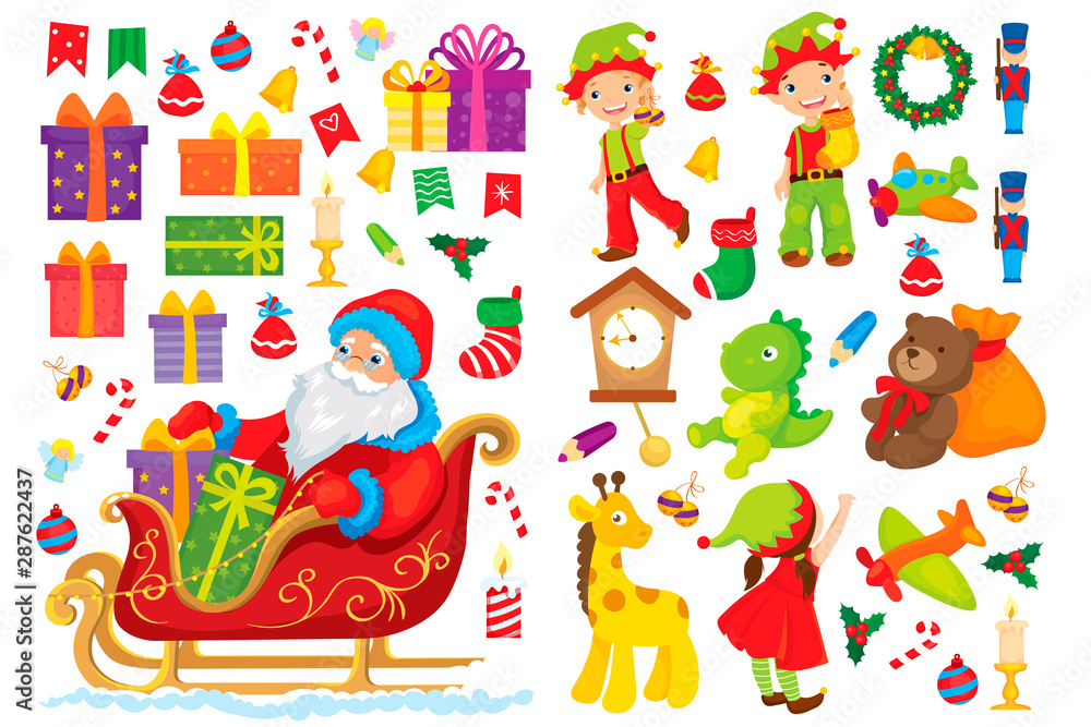 Christmas Set Of Elves And Santa Claus