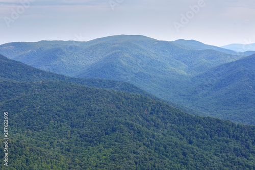 View of the Blue Ridge mountains from the summit of Old Rag mountain in Shenandoah National Park, Virginia