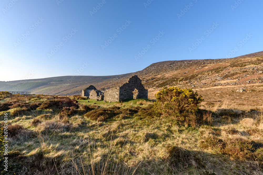 Ireland, Co Wicklow, Wicklow Mountains old ruined granite quarry workers house