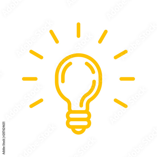 Light bulb linear icon. Symbol of creativity and solution. Bright lamp shinning pictogram.