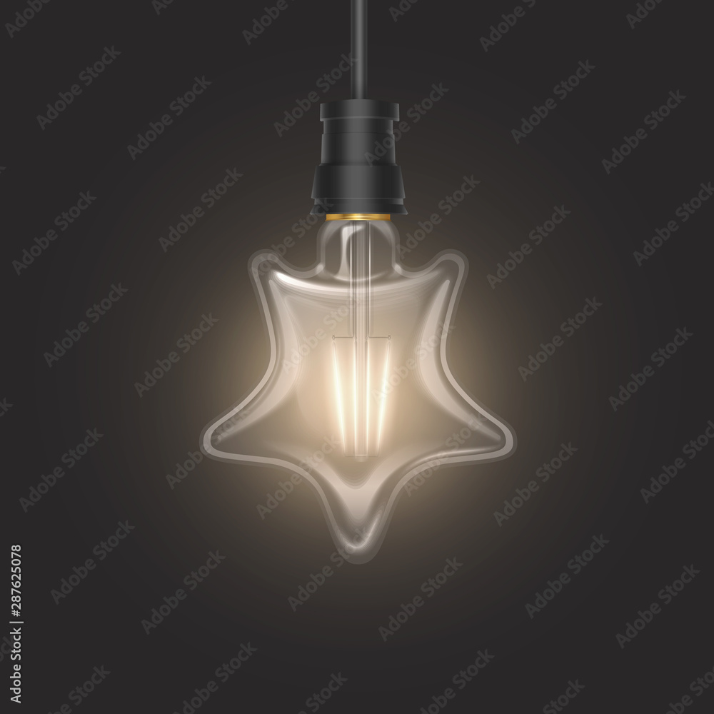 Star shaped bulb in retro style on dark substrate, glowing light bulb in realistic style Vector illustration Star shaped bulb in retro style on dark substrate, glowing light bulb in realistic style Vector illustration