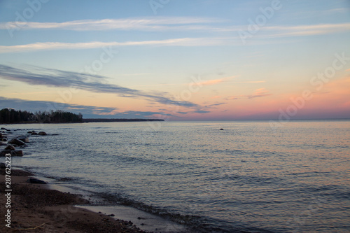 Beautiful autumn sunset on Lake Ladoga