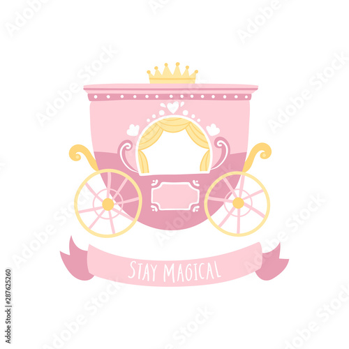 Royal princess carriage in cartoon Scandinavian style. A vector illustration in a limited pastel palette ideal for printing.
