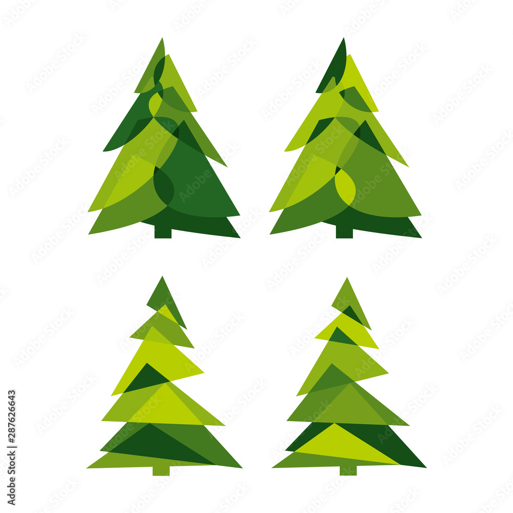 Collection of Christmas trees, modern flat design. Can be used for printed materials - leaflets, posters, business cards or for web. Collection of Christmas trees, modern flat design. Can be used for printed materials - leaflets, posters, business cards or for web.