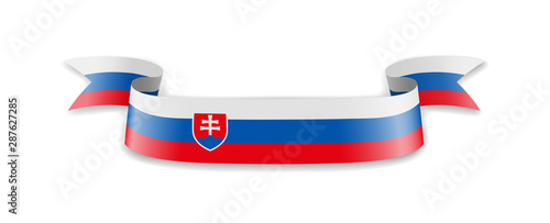 Photography Slovakia flag in the form of wave ribbon. Vector illustration.