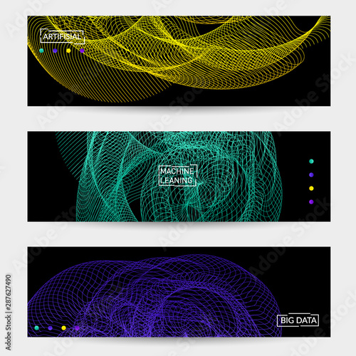 Modern web banner template with fluid blended curves and bright dots