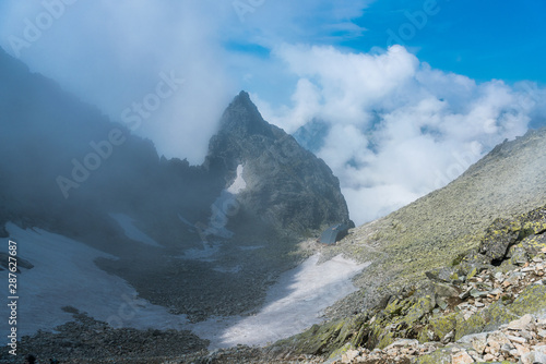  landscape in the Slovakia Tatra Mountains, view of the highest peak of Poland - Rysy.the way to the top of the summit Rysy from slovakia side