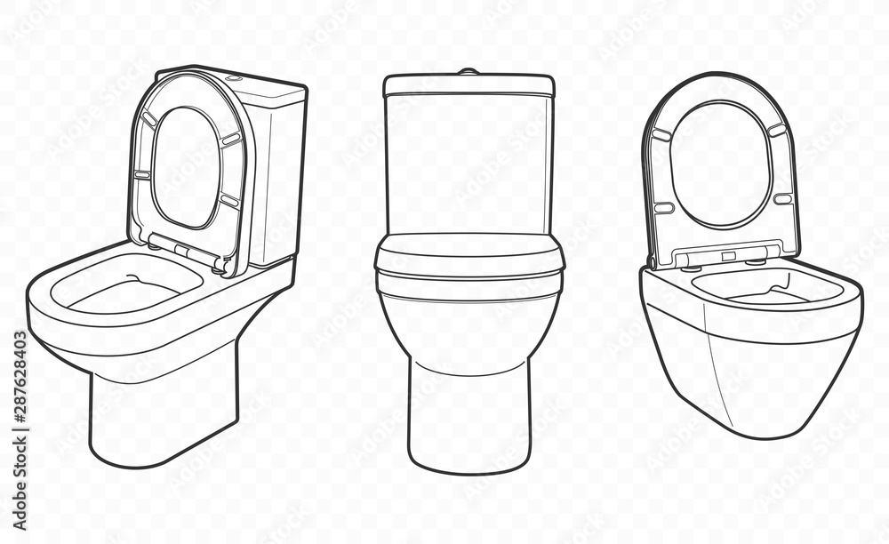 outline vector toilet, bodet, pan and bowl. For wc room or bathroom at
