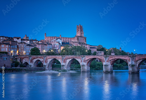 Cityscape of Albi at night in France