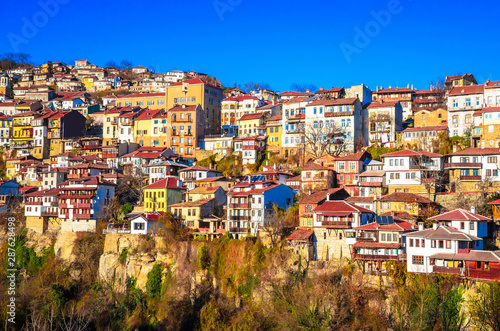 Fototapeta Naklejka Na Ścianę i Meble -  Aerial view of  Veliko Tarnovo in a beautiful autumn day, Bulgaria