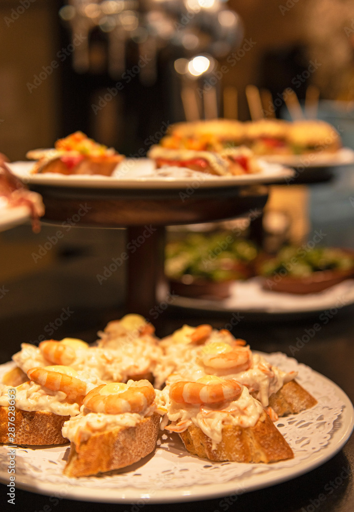 Close-up view of wide variety of tapas in Spain Close-up view of wide variety of tapas in Spain