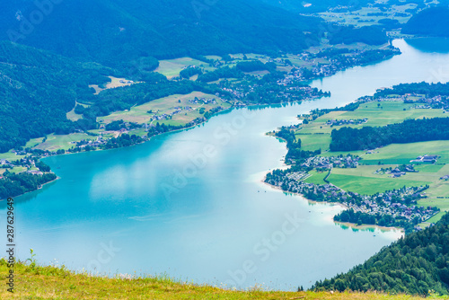 View of Wolfgangsee lake from Zwolferhorn mountain in Salzkammergut region, Austria