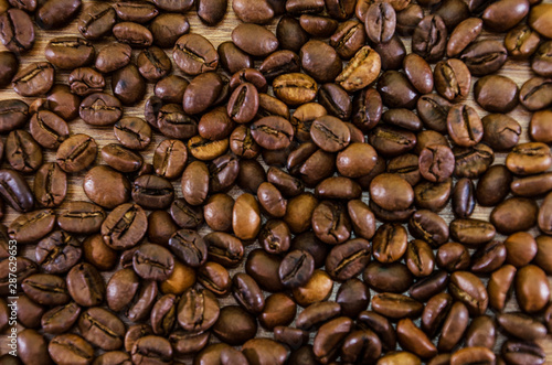 coffee beans background. View from above.