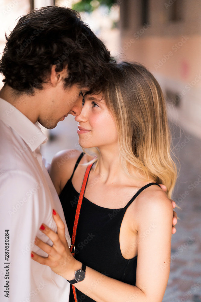 Affectionate young couple in love in the city Affectionate young couple in love in the city