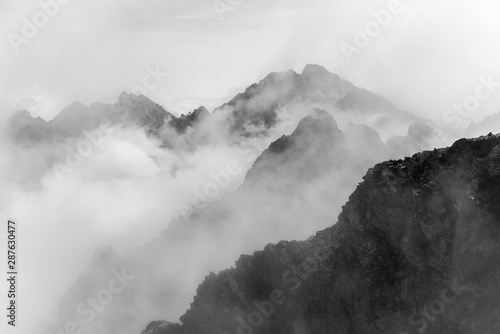 Spring landscape in the Tatra Mountains, view of the highest peak of Poland - Rysy.