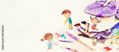 Back to school. Watercolor ...