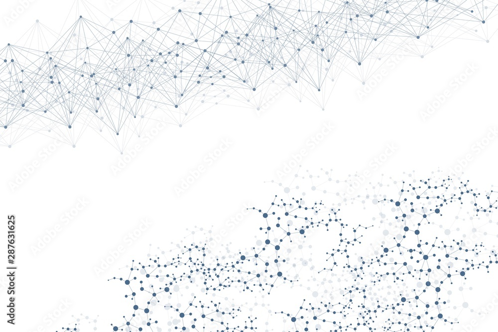 Obraz premium Structure molecule and communication. Dna, atom, neurons. Scientific concept for your design. Connected lines with dots. Medical, technology, chemistry, science background. Vector illustration.