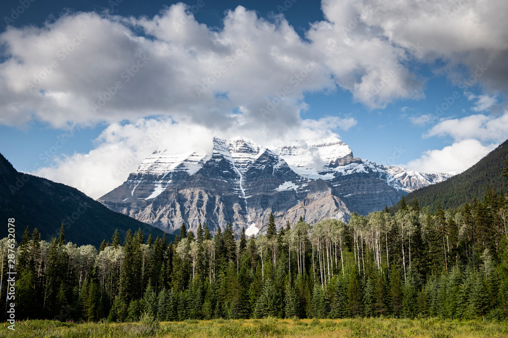 Scenic view of Mount Robson summit in British Columbia, Canada
