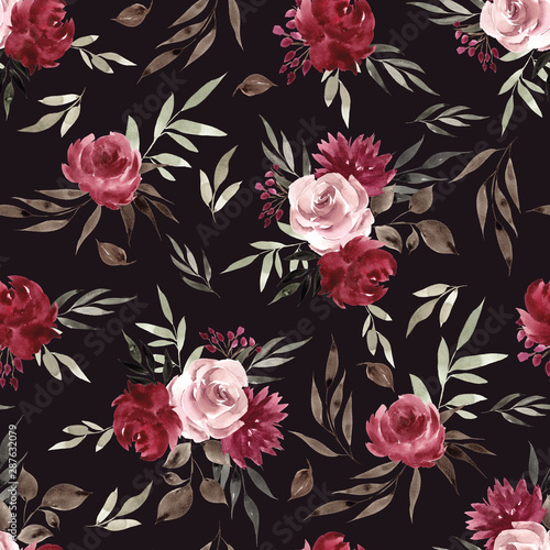 Fototapeta Naklejka Na Ścianę i Meble -  Seamless pattern with pretty mystery flowers and leaves for wallpaper, fabric prints, cards and textile