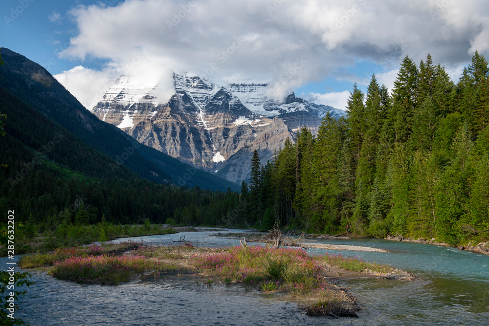 Scenic view of Mount Robson summit in British Columbia, Canada