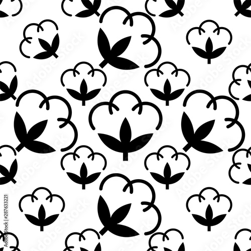 Fototapeta Naklejka Na Ścianę i Meble -  Cotton Flower Icon Seamless Pattern, Cotton Ball, Cotton Fiber Seamless Pattern