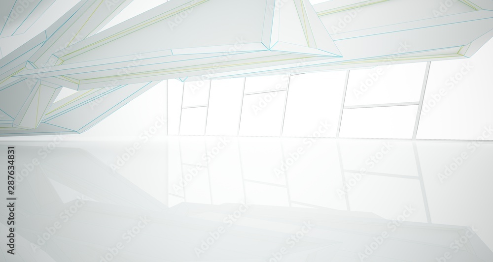 Obraz premium Abstract drawing white parametric interior. 3D illustration and rendering.
