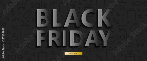 Black horizontal banner for sales on Black Friday. Black friday 3d text. Vector banner for shop, web, store, business and other. Vector EPS 10