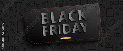 Black horizontal banner for sales on Black Friday. Black friday 3d text. Vector banner for shop, web, store, business and other. Vector EPS 10