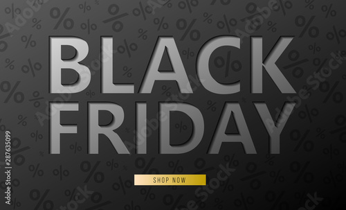 Black horizontal banner for sales on Black Friday. Black friday 3d text. Vector banner for shop, web, store, business and other. Vector EPS 10