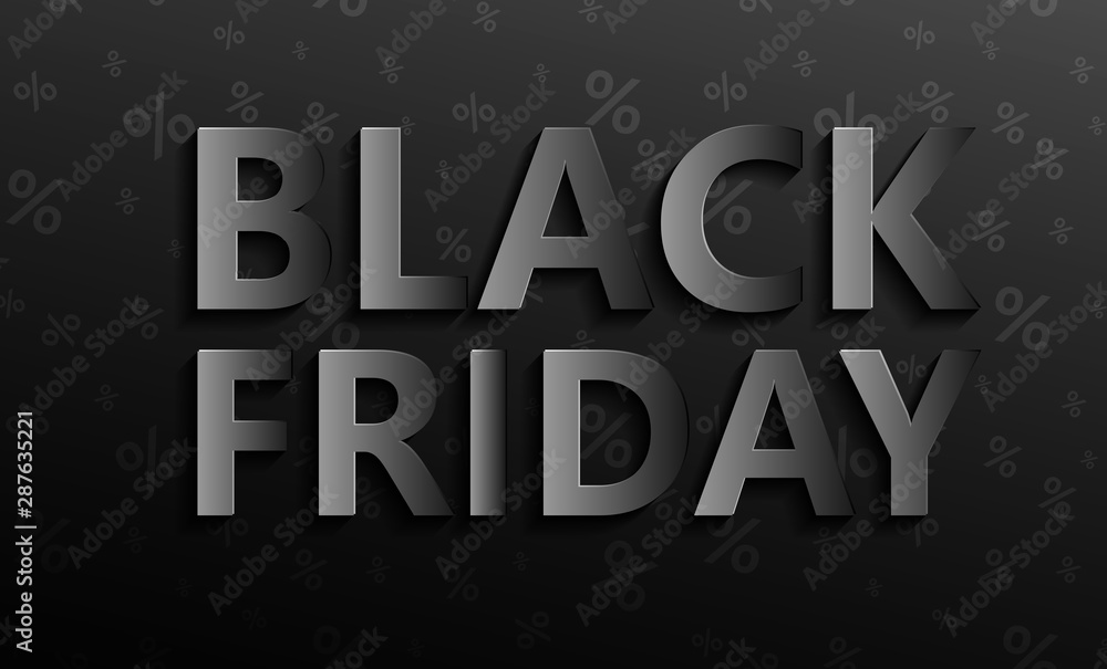 Black horizontal banner for sales on Black Friday. Black friday 3d text. Vector banner for shop, web, store, business and other. Vector EPS 10